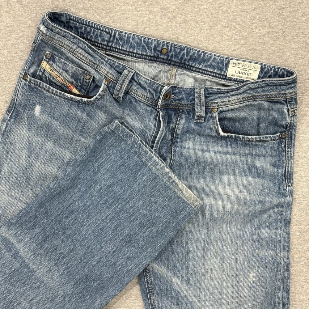 Diesel Larkee Straight Jeans Mens 34x34 (Fits 35x32) Blue Relaxed Button Fly